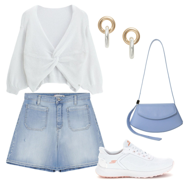 Outfit donna - Total look #2433477. Stile Casual chic per Ufficio. Abbinamento con borse a spalla, cardigans, shorts, orecchini, sneakers.