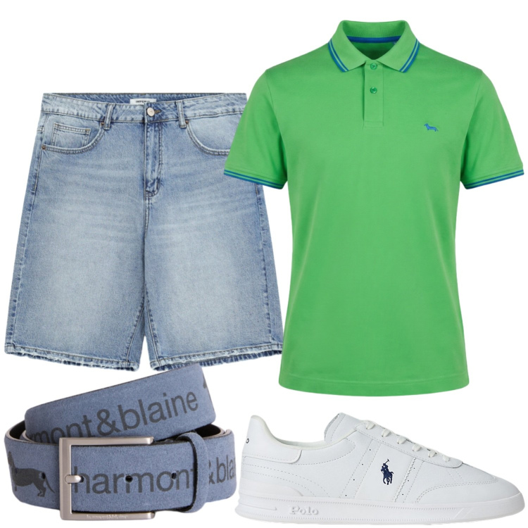 Outfit uomo - Total look #2433480. Stile Casual per Tutti i giorni. Abbinamento con cinture, polo, sneakers, bermuda.