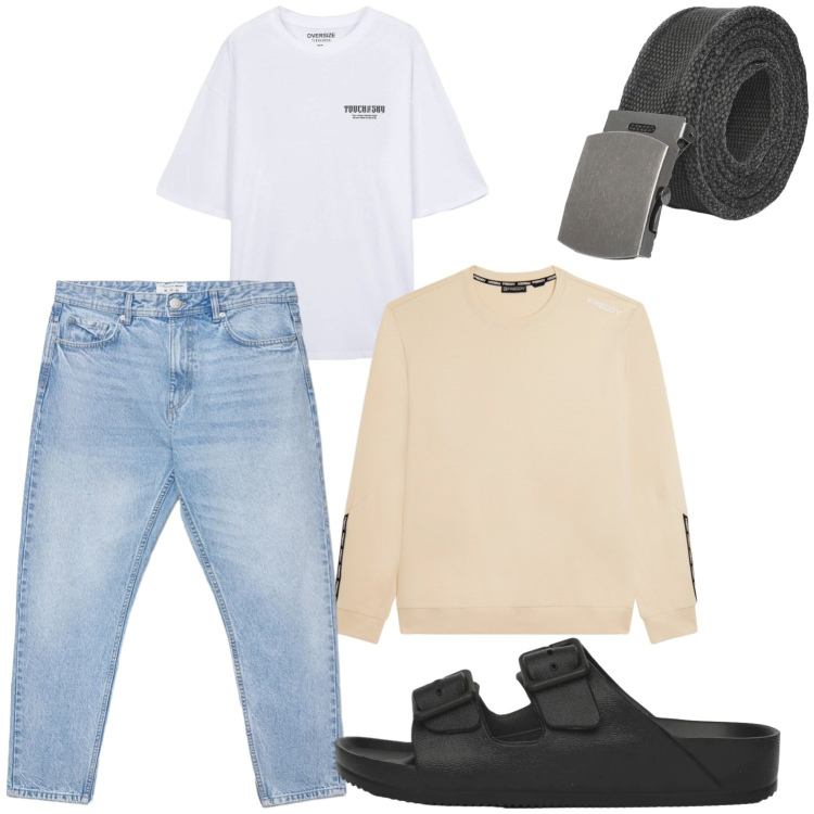 Outfit uomo - Luglio saldi. Stile Casual per Tutti i giorni. Abbinamento con t-shirt, jeans, sandali, cinture, felpe.