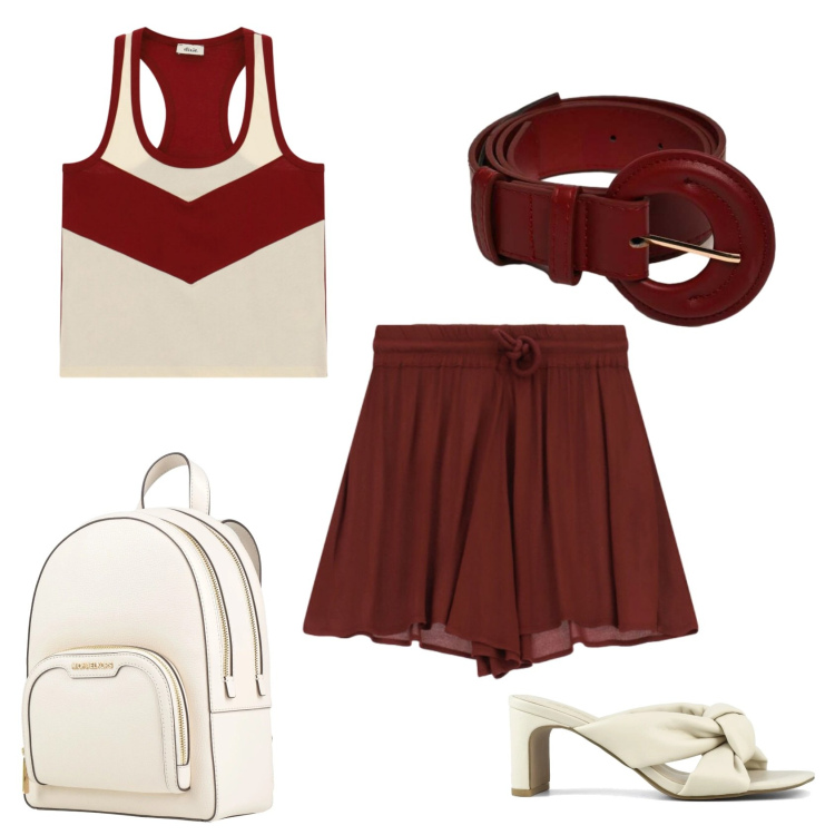 Outfit donna - Total look #2433485. Stile Casual chic per Tutti i giorni. Abbinamento con zaini, top, minigonne, cinture, sandali col tacco.