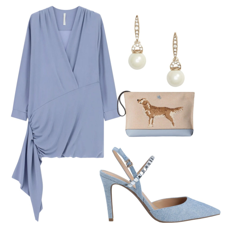 Outfit donna - Chic. Stile Chic per Serata fuori. Abbinamento con décolleté, vestiti corti, orecchini, pochette.