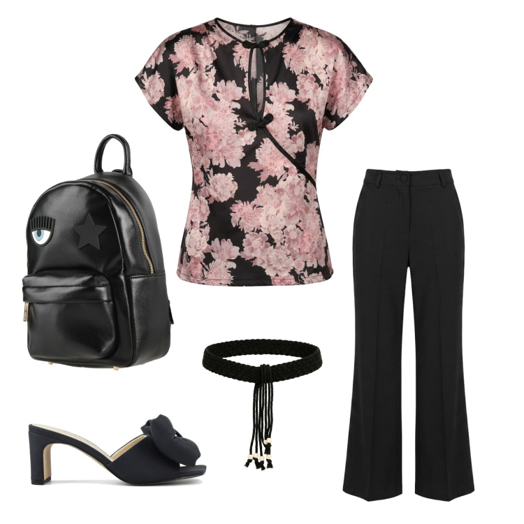 Outfit donna - Total look #2433488. Stile Chic per Ufficio. Abbinamento con zaini, top, pantaloni, cinture, sandali col tacco.