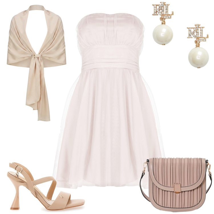 Outfit donna - Cerimonia evento serata chic. Stile Chic per Cerimonia. Abbinamento con orecchini, vestiti corti, stole, borse a tracolla, sandali col tacco.