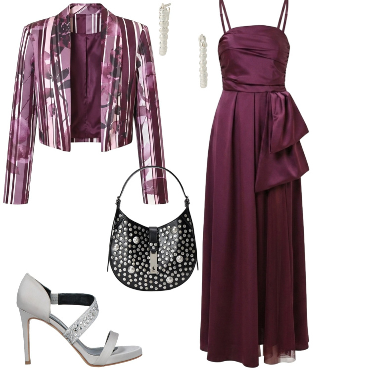 Outfit donna - Cerimonia evento serata. Stile Chic per Cerimonia. Abbinamento con sandali in pelle, borse a spalla, orecchini, vestiti lunghi, blazer.