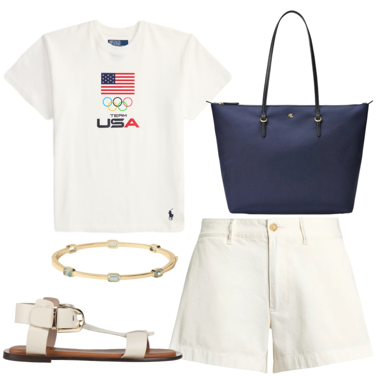 Outfit donna - Total look #2433499. Stile Casual chic per Tutti i giorni. Abbinamento con sandali alla schiava, borse tote, shorts, t-shirt, braccialetti.