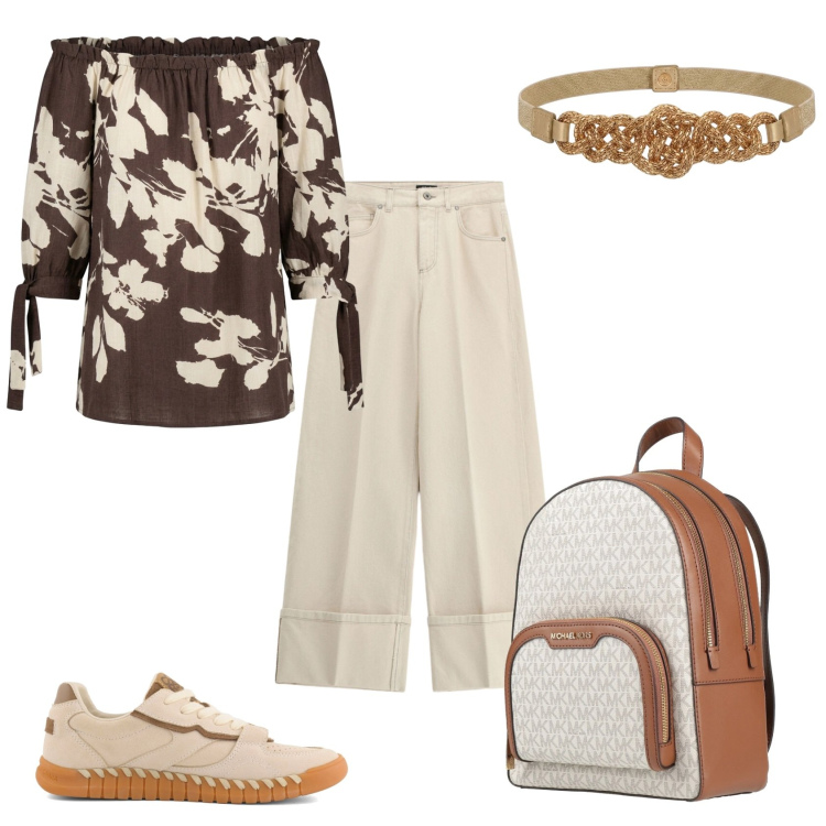 Outfit donna - Total look #2433509. Stile Casual chic per Ufficio. Abbinamento con zaini, pantaloni a palazzo, casacche, cinture, sneakers.