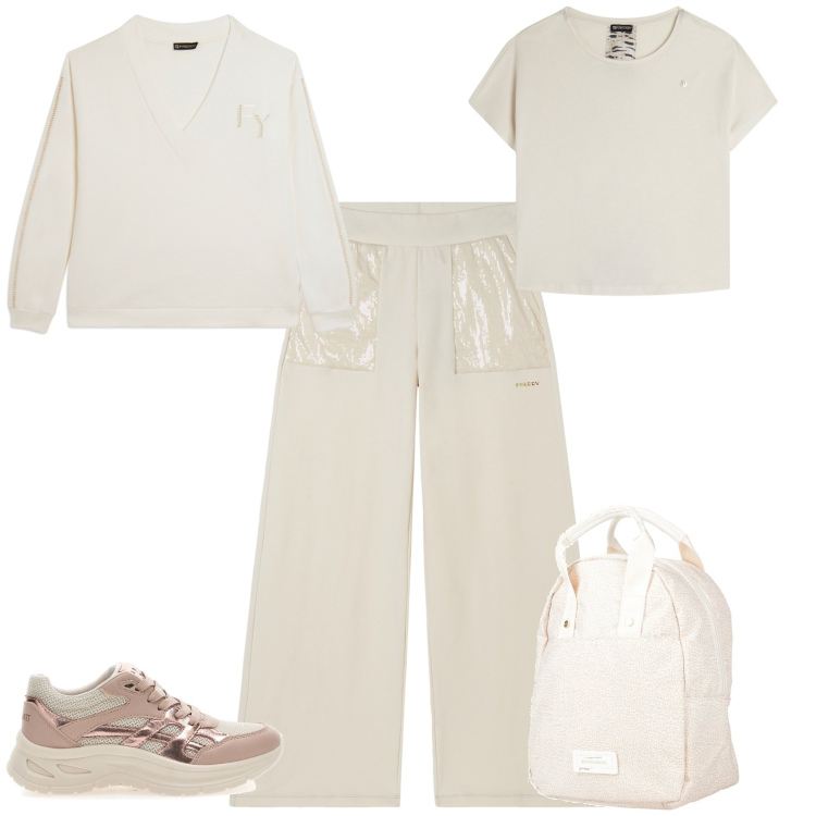 Outfit donna - Week end in montagna tempo libero. Stile Sporty chic per Tutti i giorni. Abbinamento con zaini, t-shirt, pantaloni, felpe, sneakers.