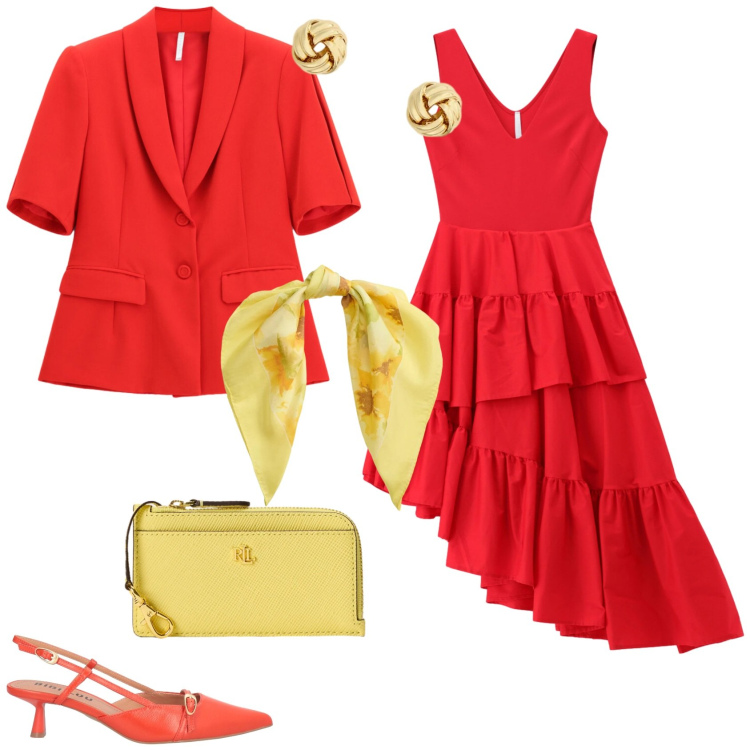 Outfit donna - Serata evento speciale. Stile Vintage retrò per Serata fuori. Abbinamento con décolleté, blazer, vestiti midi/longuette, orecchini, portafogli, foulard.