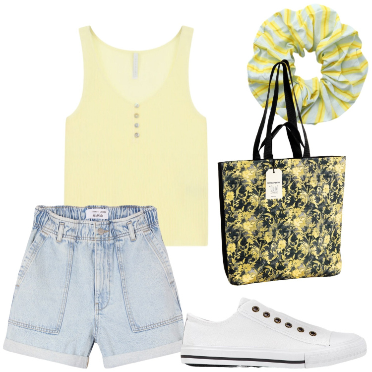 Outfit donna - Total look #2433544. Stile Basic per Tutti i giorni. Abbinamento con sneakers, shorts, accessori per capelli, borse tote, canottiere.