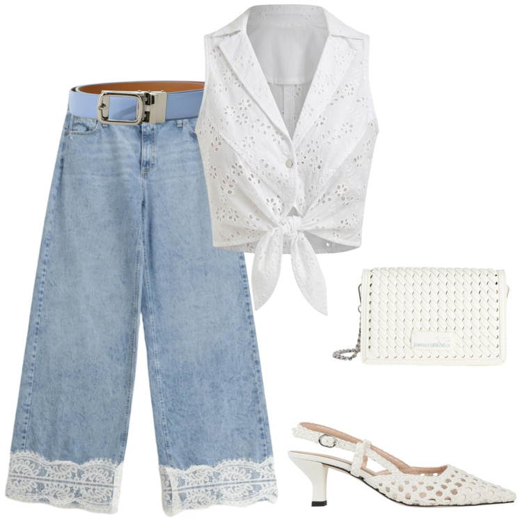 Outfit donna - Total look #2433546. Stile Casual per Tutti i giorni. Abbinamento con décolleté, top, cinture, jeans, borse a tracolla.