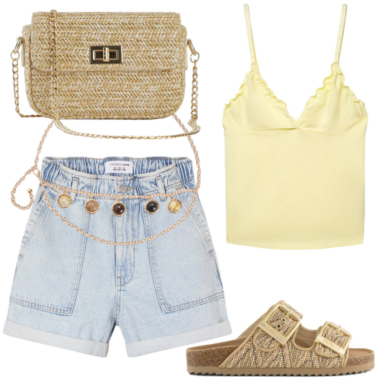 Outfit donna - Total look #2433558. Stile Boho per Tutti i giorni. Abbinamento con borse a tracolla, shorts, canottiere, cinture, sandali.
