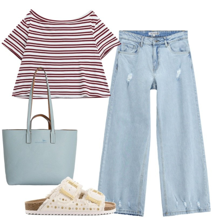 Outfit donna - Total look #2433560. Stile Basic per Tutti i giorni. Abbinamento con shopping bag, t-shirt, jeans, sandali.