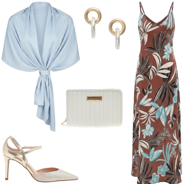 Outfit donna - Rinascimento: l\'outfit da sera. Stile Glamour per Cerimonia. Abbinamento con vestiti lunghi, décolleté, stole, orecchini, portafogli.