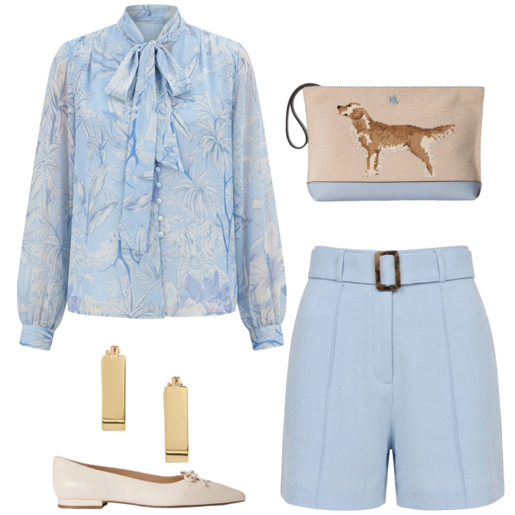 Outfit donna - Elegante in bermuda. Stile Casual chic per Cerimonia. Abbinamento con bluse, shorts, ballerine, orecchini, pochette.