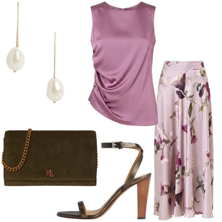 Outfit donna - Rinascimento - Eleganza d’estate. Stile Romantica per Cerimonia. Abbinamento con orecchini, borse a tracolla, sandali col tacco, gonne lunghe, canottiere.