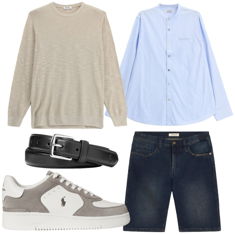 Outfit uomo - Colori mediterranei. Stile Casual per Tutti i giorni. Abbinamento con bermuda, cinture, sneakers, maglieria, camicie.