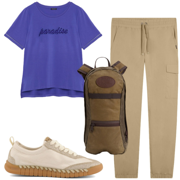 Outfit donna - Total look #2433649. Stile Basic per Sport. Abbinamento con t-shirt, pantaloni cargo, zaini, sneakers.
