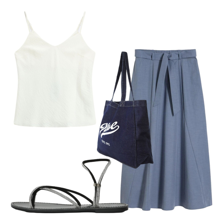 Outfit donna - Total look #2433654. Stile Basic per Tutti i giorni. Abbinamento con gonne longuette, sandali, shopping bag, canottiere.