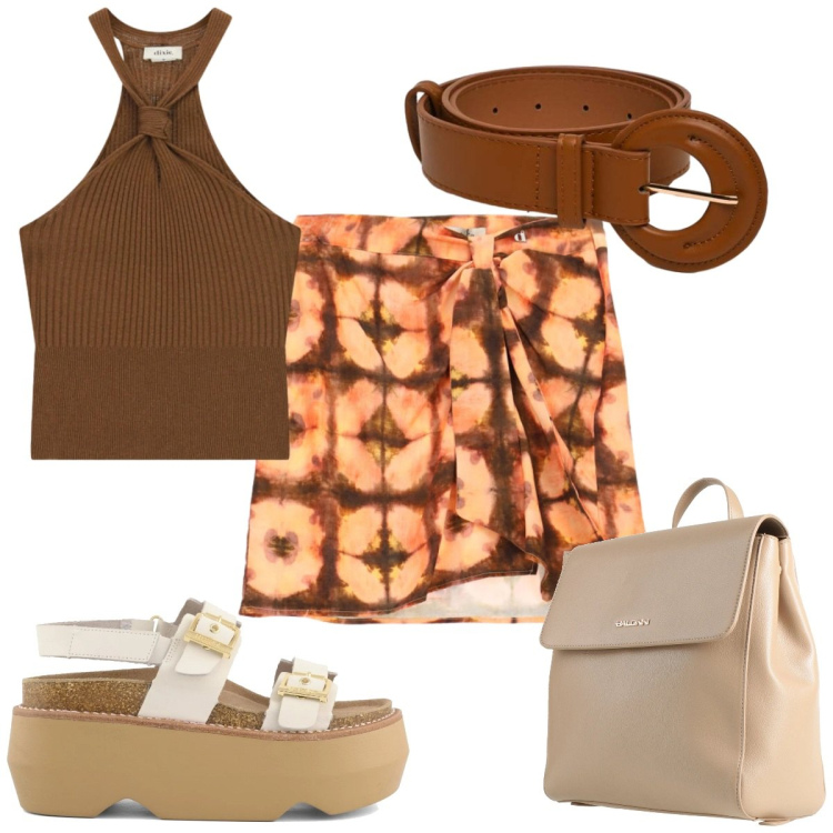 Outfit donna - Colors of California :70s. Stile 70s per Tutti i giorni. Abbinamento con zaini, minigonne, top, cinture, zeppe.