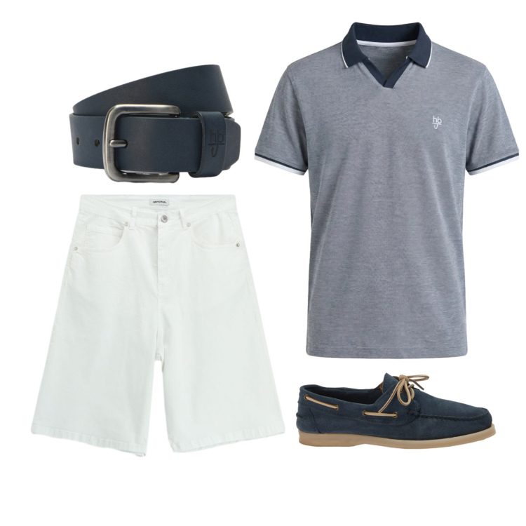 Outfit uomo - Blu oltremare. Stile Casual per Tutti i giorni. Abbinamento con scarpe stringate, polo, cinture, bermuda.