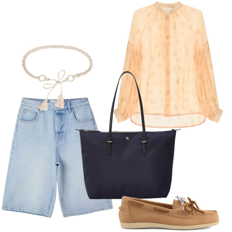 Outfit donna - Bermuda lovers. Stile Trendy per Tutti i giorni. Abbinamento con bermuda, camicie, cinture, borse tote, mocassini.