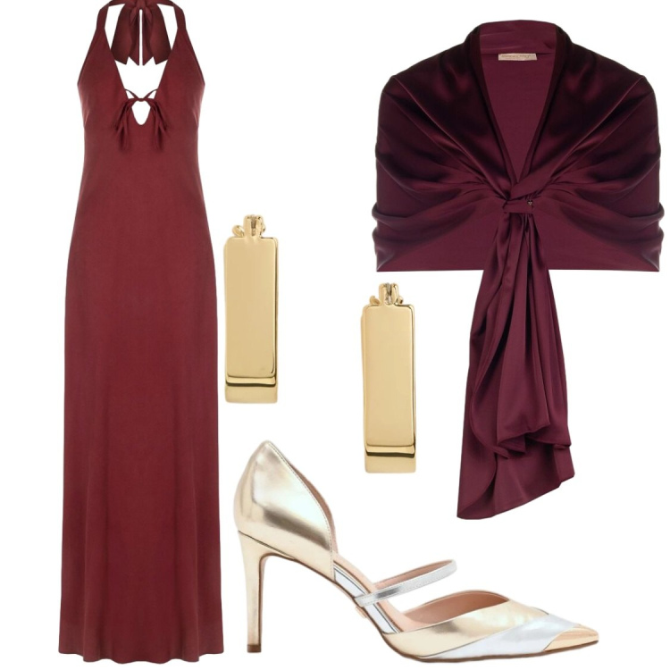 Outfit donna - Sorella dello sposo. Stile Chic per Cerimonia. Abbinamento con vestiti lunghi, décolleté, stole, orecchini.