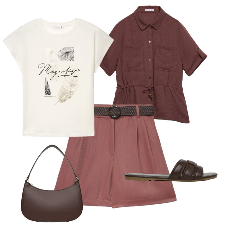 Outfit donna - Eleganza rilassata. Stile Casual chic per Tutti i giorni. Abbinamento con bermuda, t-shirt, camicie a manica corta, borse a tracolla, ciabatte.