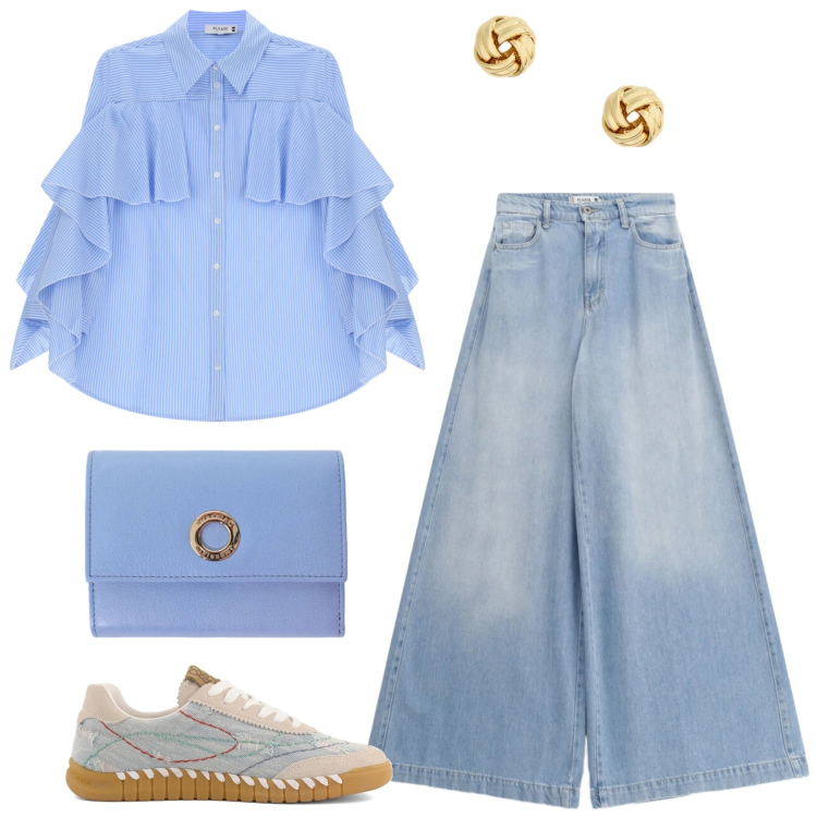 Outfit donna - Total look #2433731. Stile Minimal per Tutti i giorni. Abbinamento con jeans, camicie, portafogli, orecchini, sneakers.