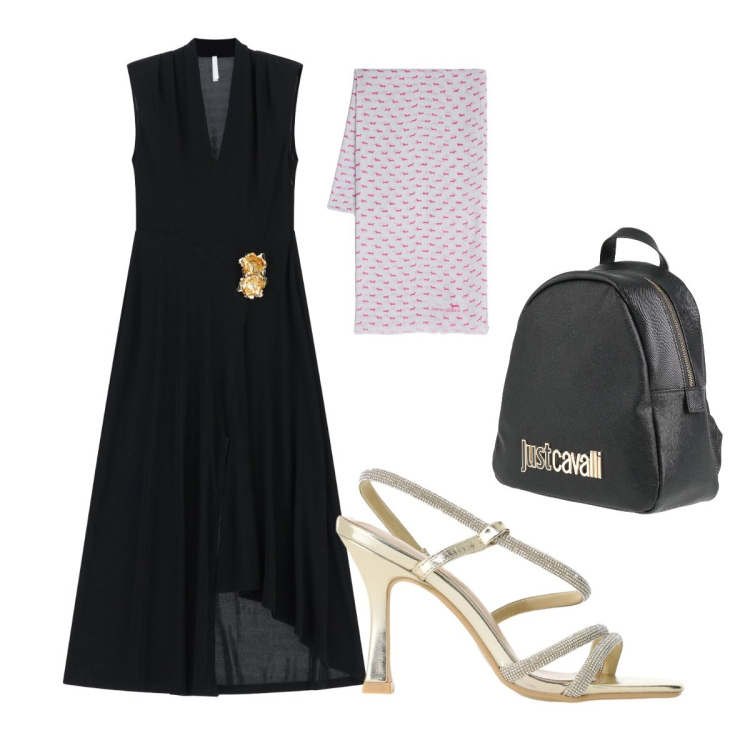 Outfit donna - Il vestito di luglio. Stile Chic per Serata fuori. Abbinamento con zaini, sciarpe, vestiti midi/longuette, sandali col tacco.