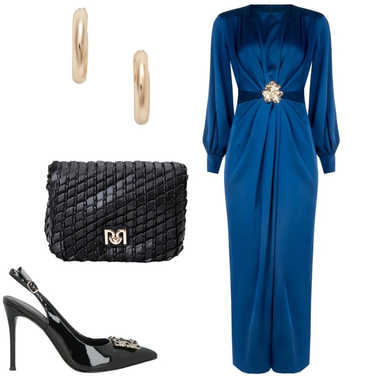 Outfit donna - Total look #2433756. Stile Chic per Cerimonia. Abbinamento con décolleté, orecchini, vestiti lunghi, borse a tracolla.