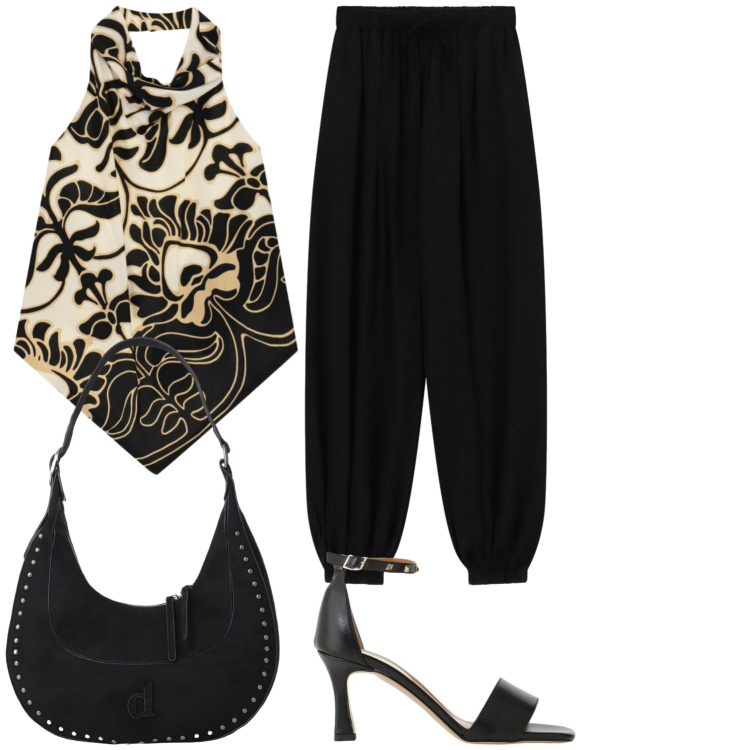Outfit donna - Total look #2433772. Stile Boho per Tutti i giorni. Abbinamento con sandali col tacco, cappotti, top, pantaloni a palazzo.