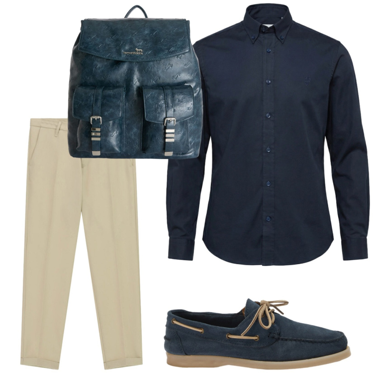 Outfit uomo - Total look #2433816. Stile Casual per Tutti i giorni. Abbinamento con camicie, borse sportive, scarpe stringate, pantaloni.