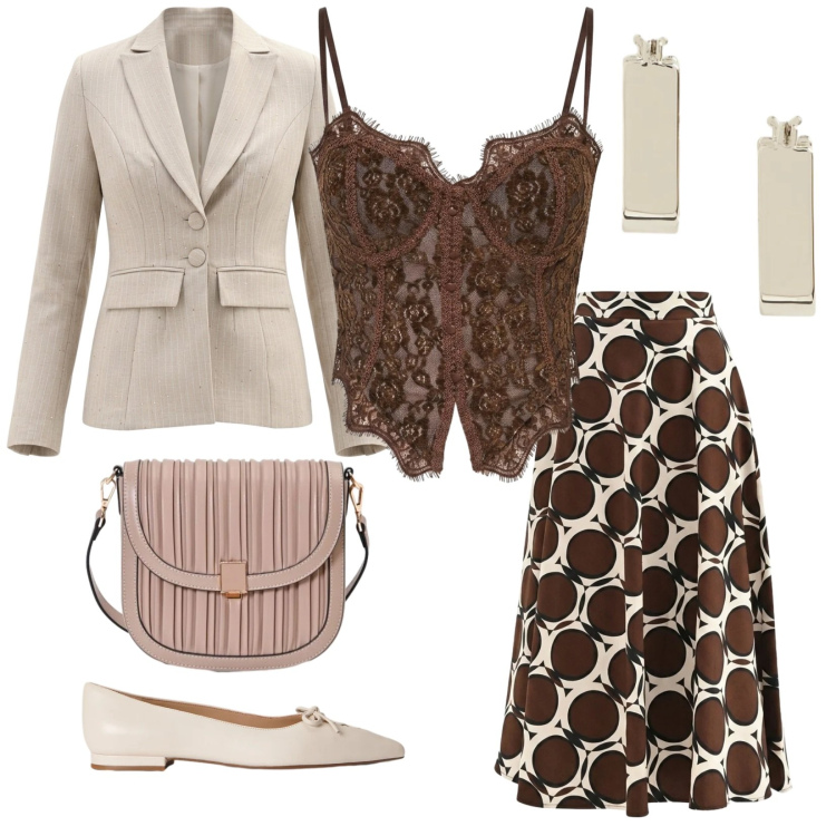 Outfit donna - Gonna rinascimento. per Cerimonia. Abbinamento con blazer, gonne lunghe, top, borse a tracolla, ballerine, orecchini.