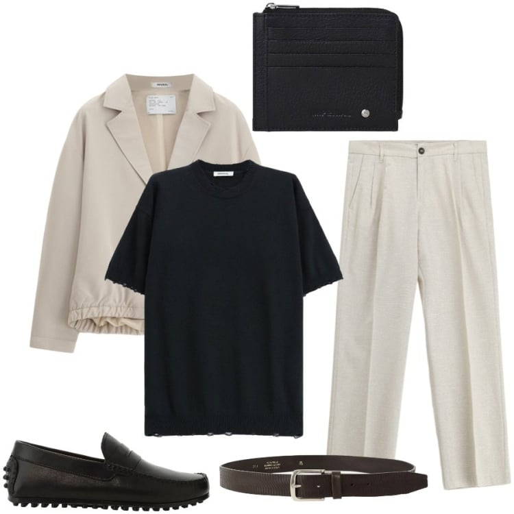 Outfit uomo - Total look #2433854. Stile Urban per Tutti i giorni. Abbinamento con giacche, pantaloni, scarpe stringate, portafogli, cinture, t-shirt.
