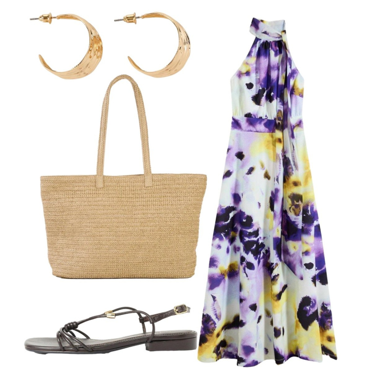 Outfit donna - Serata…. Stile Glamour per Serata fuori. Abbinamento con vestiti lunghi, shopping bag, sandali, orecchini.