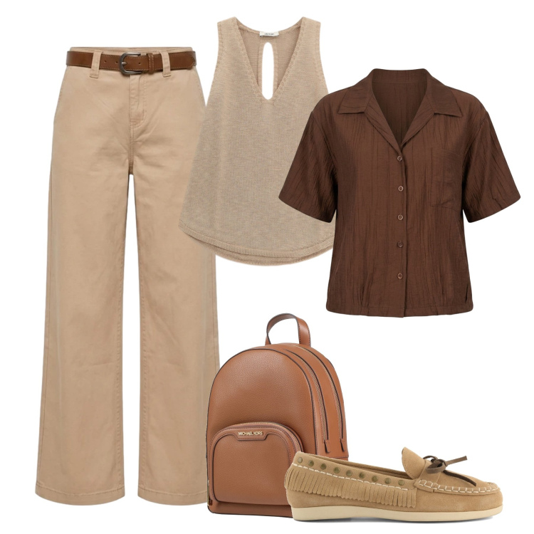 Outfit donna - City time. Stile Urban per Tutti i giorni. Abbinamento con zaini, top, pantaloni, camicie, mocassini.