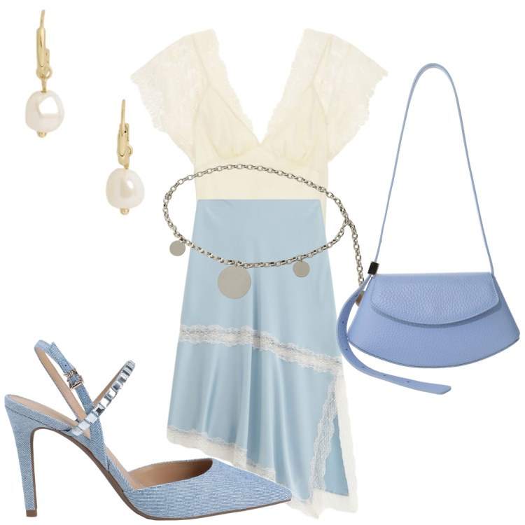 Outfit donna - Look Estivo. Stile Glamour per Tutti i giorni. Abbinamento con décolleté, gonne longuette, canottiere, borse a spalla, cinture, orecchini.