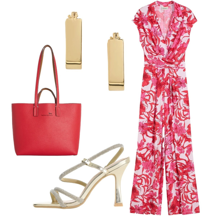 Outfit donna - Total look #2433891. Stile Glamour per Serata fuori. Abbinamento con tute, shopping bag, orecchini, sandali col tacco.
