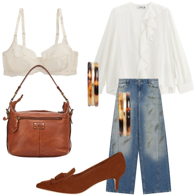 Outfit donna - Dettagli boho. Stile Casual chic per Serata fuori. Abbinamento con bluse, jeans, reggiseni, orecchini, décolleté, borse a spalla.