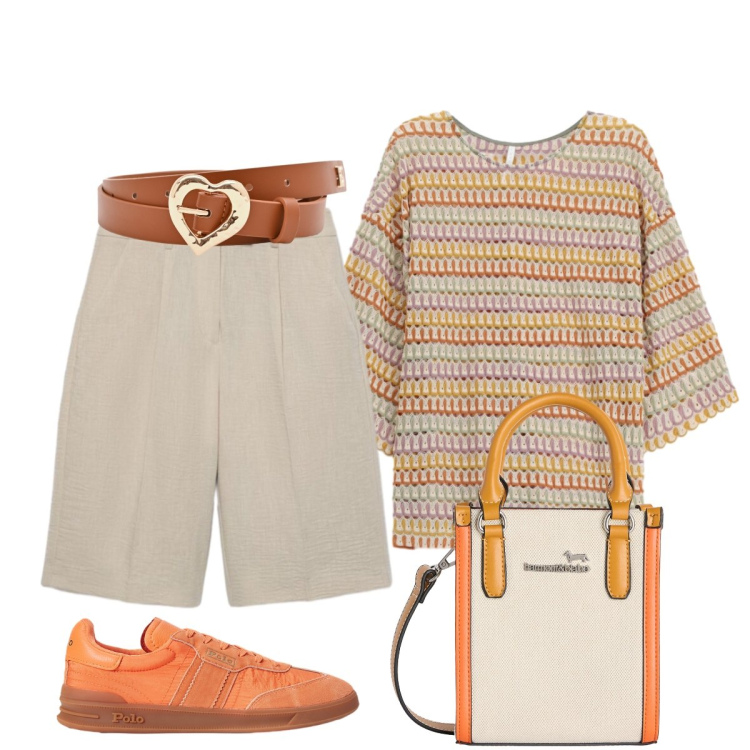 Outfit donna - Outfit informale ma curato. Stile Casual chic per Tutti i giorni. Abbinamento con borse tote, bermuda, sneakers, cinture, t-shirt.