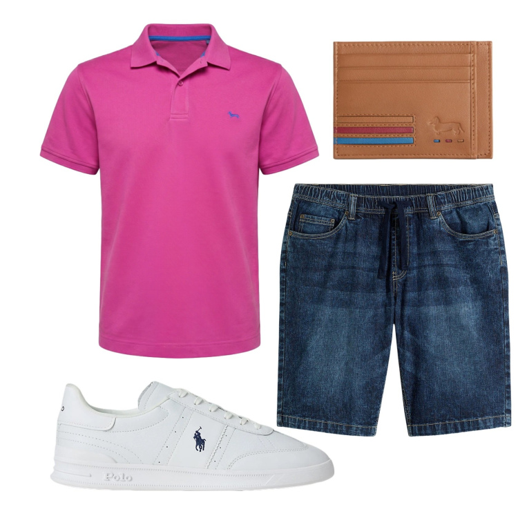 Outfit uomo - Total look #2434036. Stile Casual per Tutti i giorni. Abbinamento con bermuda, portafogli, polo, sneakers.