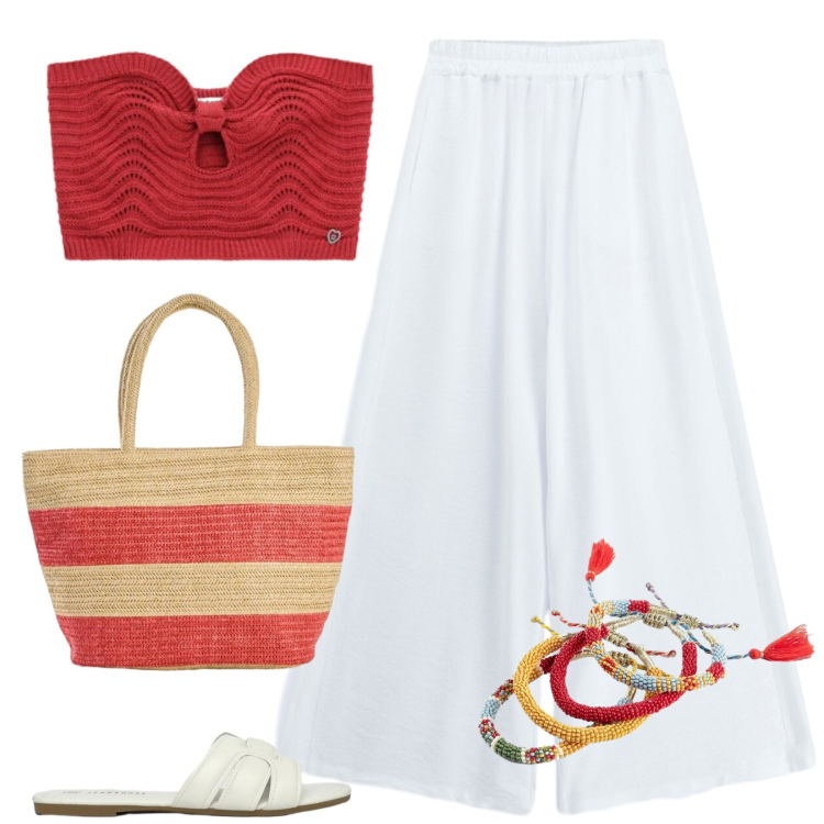 Outfit donna - Total look #2434038. Stile Casual per Tutti i giorni. Abbinamento con braccialetti, shopping bag, ciabatte, pantaloni, top.