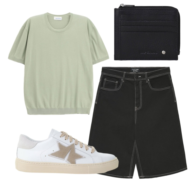 Outfit uomo - Total look #2434039. Stile Urban per Tutti i giorni. Abbinamento con pantaloni corti, t-shirt, sneakers, portafogli.