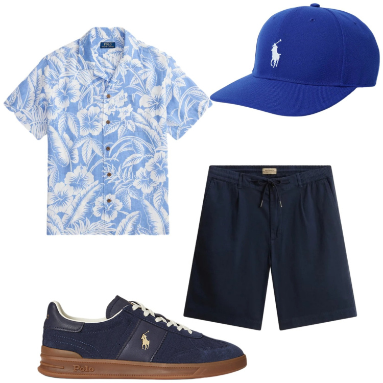 Outfit uomo - Total look #2434043. Stile Casual per Tutti i giorni. Abbinamento con pantaloni corti, sneakers, cappelli con visiera, camicie.