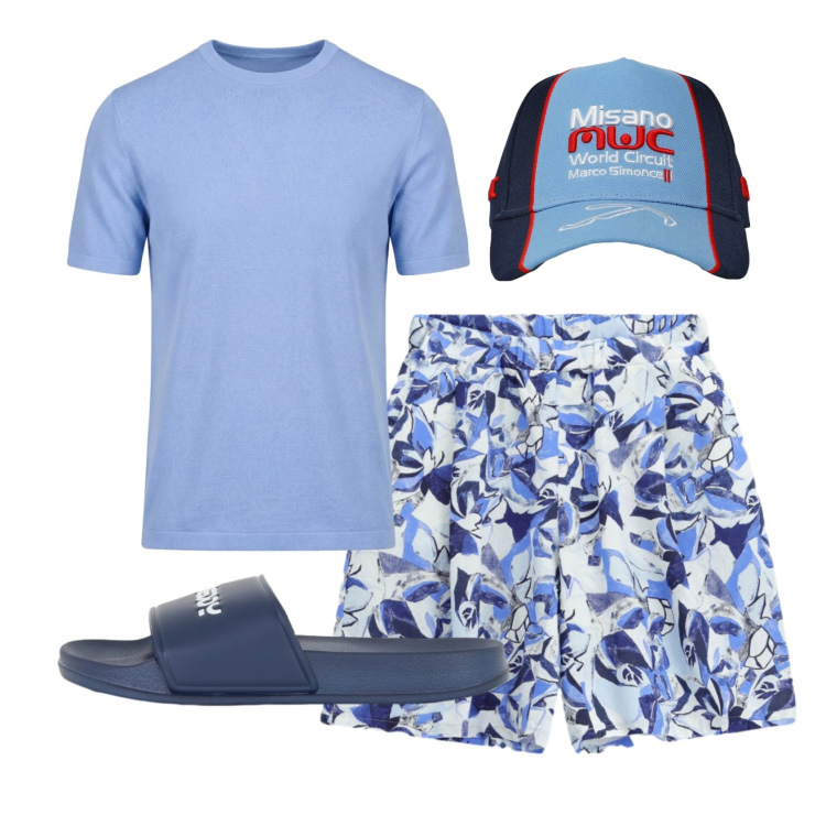 Outfit uomo - Total look #2434045. Stile Casual per Tutti i giorni. Abbinamento con t-shirt, cappelli, sandali, bermuda.