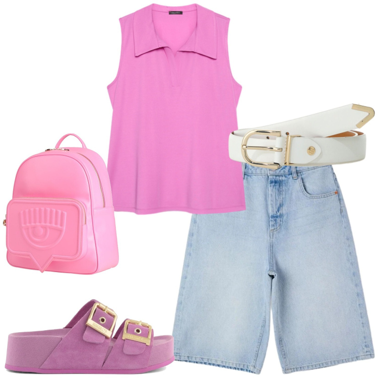 Outfit donna - Total look #2434047. Stile Casual per Tutti i giorni. Abbinamento con zaini, bermuda, cinture, top, sandali in pelle.