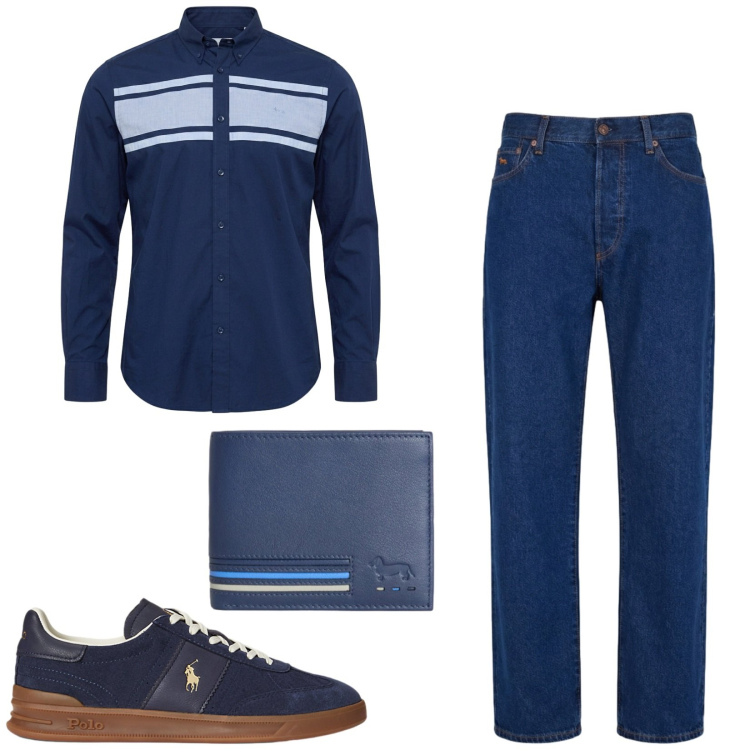 Outfit uomo - Total look #2434058. Stile Trendy per Serata speciale. Abbinamento con portafogli, camicie, jeans, sneakers.
