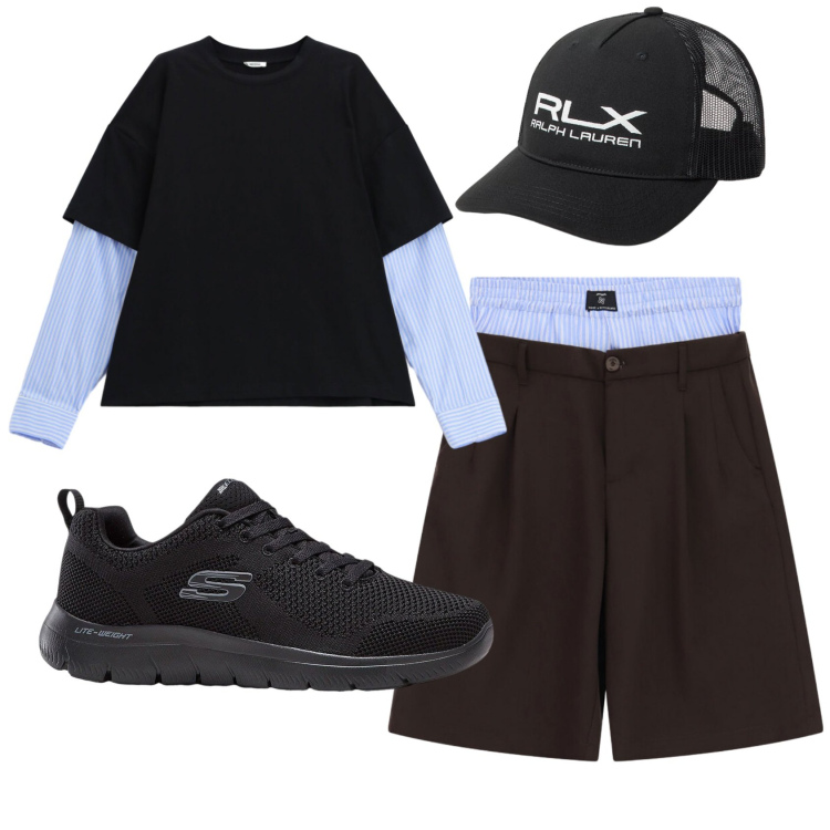 Outfit uomo - Total look #2434062. Stile Trendy per Tutti i giorni. Abbinamento con sneakers, cappelli con visiera, t-shirt, bermuda.