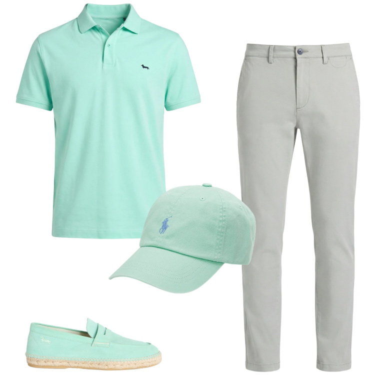 Outfit uomo - Total look #2434069. Stile Casual per Tutti i giorni. Abbinamento con pantaloni chino, polo, espadrillas, cappelli.