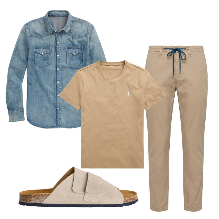Outfit uomo - Total look #2434072. Stile Trendy per Tutti i giorni. Abbinamento con pantaloni, sandali, t-shirt, camicie.